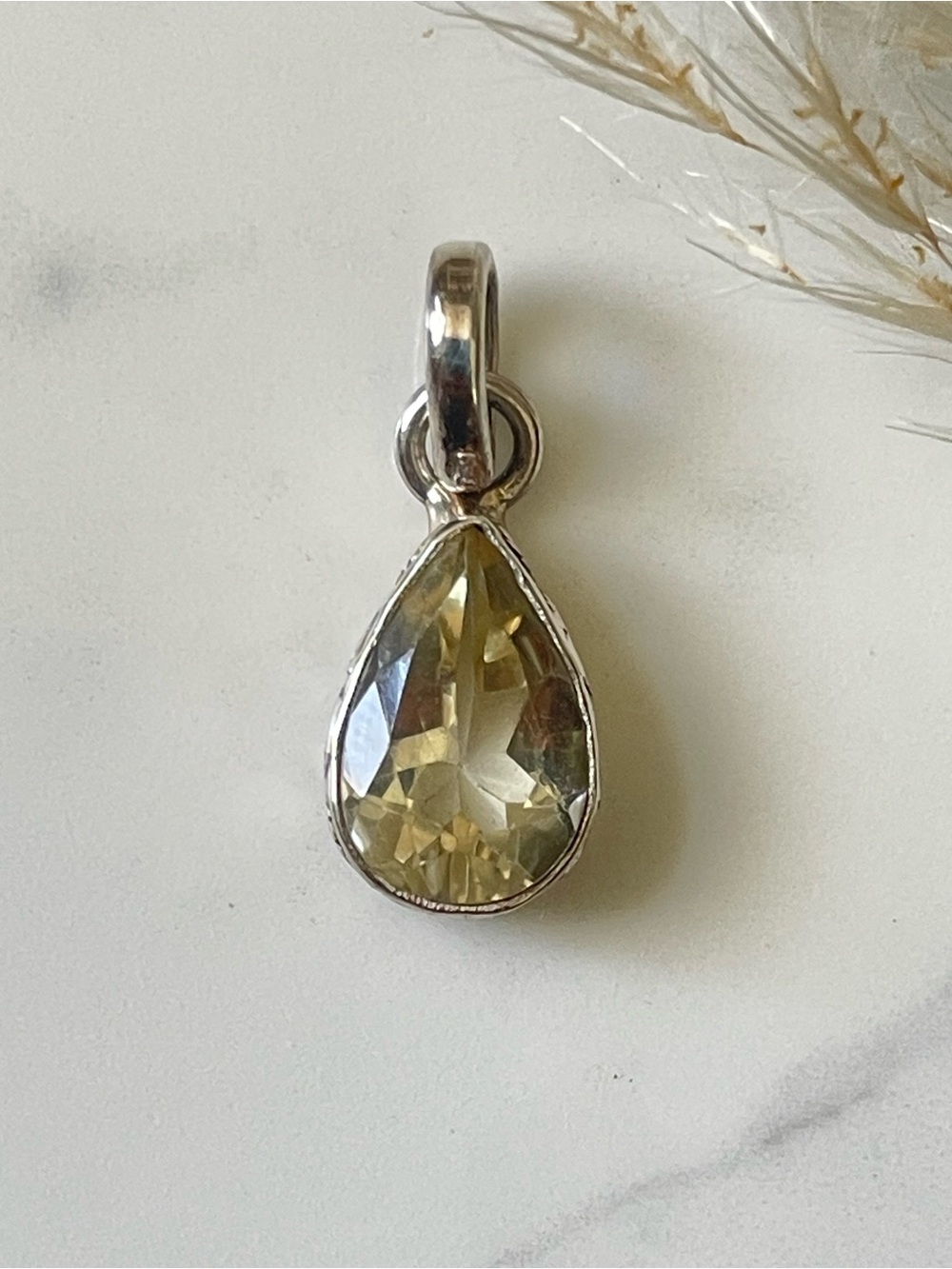 Golden Topaz Teardrop Gemstone Pendant Necklace in 925 Sterling sliver